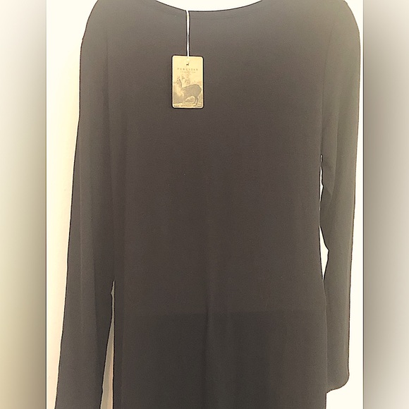 Peruvian Connection Long Black Tunic W/ Diagonal Shirring ,High Side Slit. Sz Lg - Picture 12 of 13